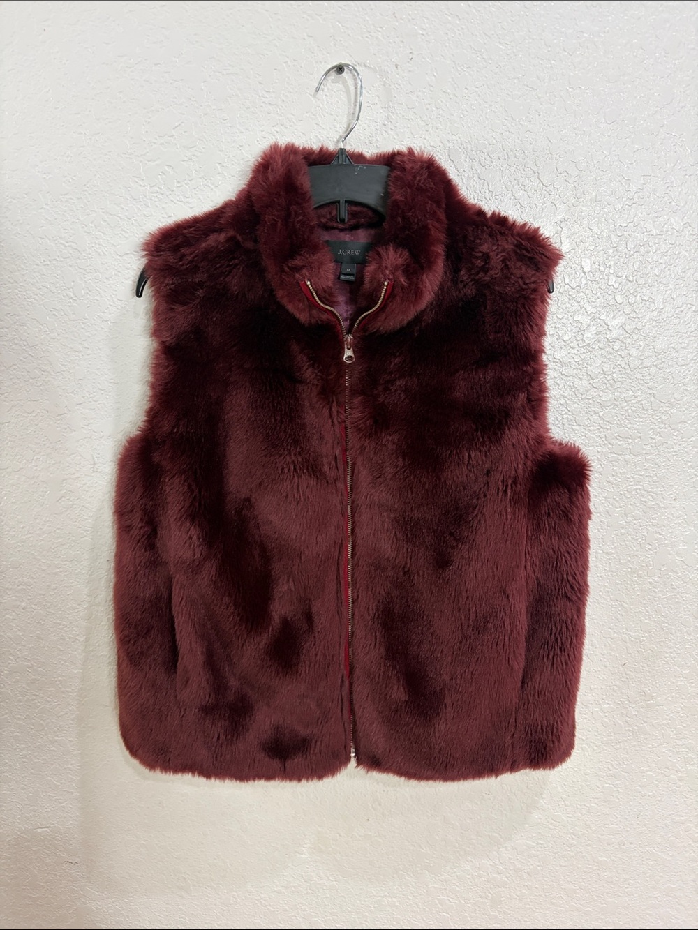 J. Crew Deep Wine Faux Fur Zip Vest,Size M